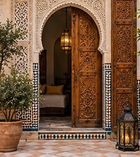 Porte sculptée d’un riad marocain